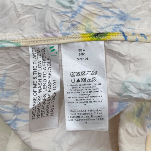 Ganni Floral Crinkled Satin Off-Shoulder Slit Maxi Dress Bell Sleeves Size 36 - Picture 4 of 16